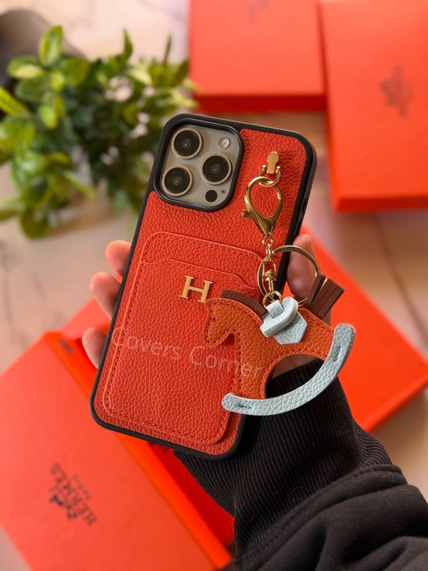 Luxury Leather iPhone Case with Card Holder - Iphone 14 pro max - Orange