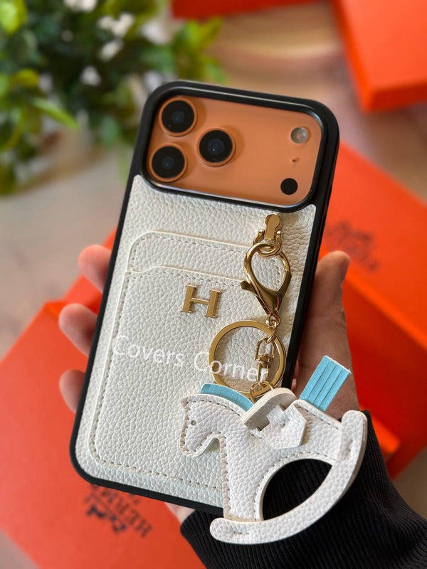 Luxury Leather iPhone Case with Card Holder - Iphone 15 pro max - White