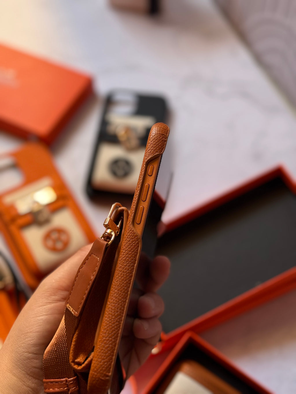 Luxury Designer-Style iPhone Case with Crossbody Strap and Card Holder