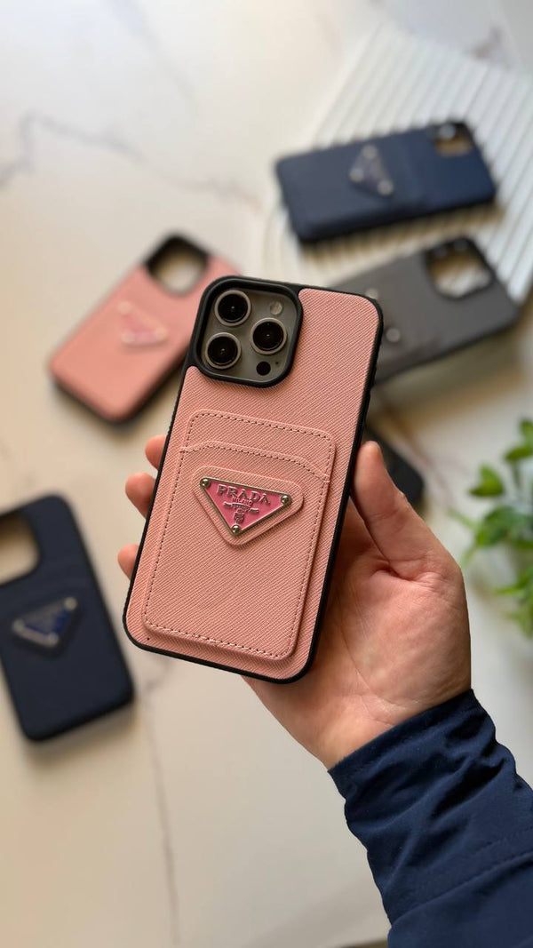 Prada Luxury Case with Card Pocket and Metallic Logo - iPhone 11 Pro Max – Pink