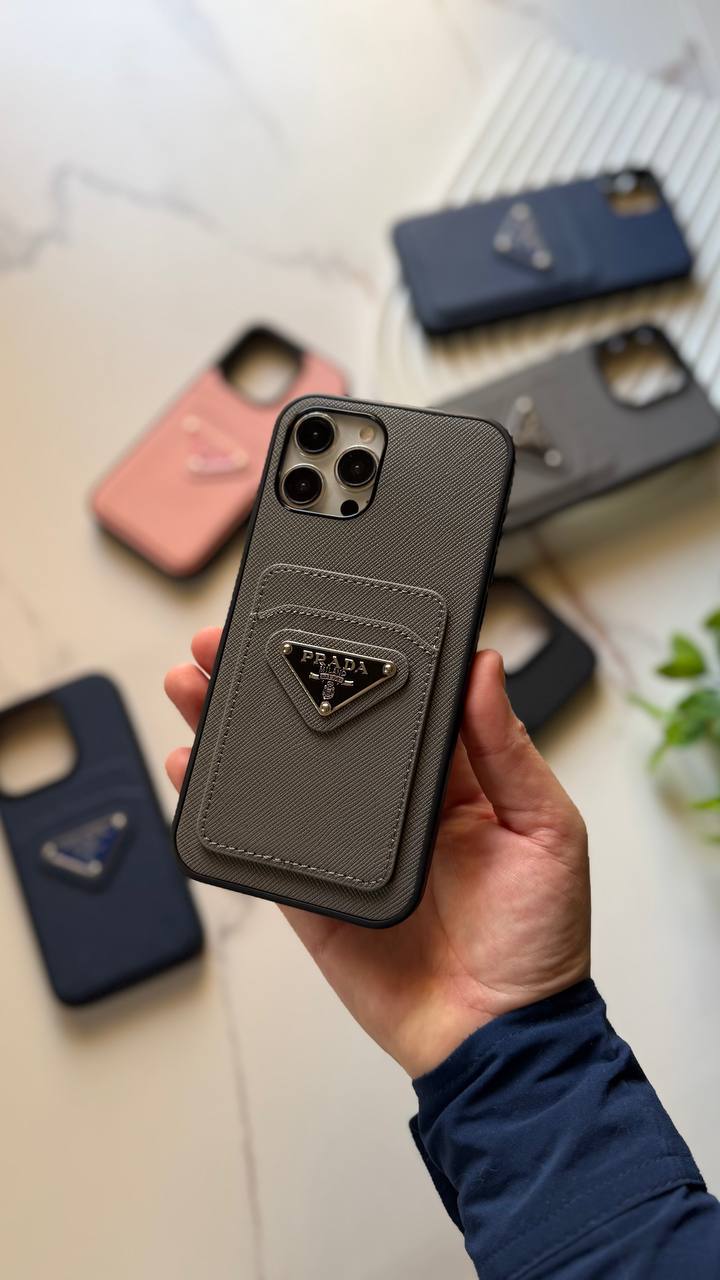 Prada Luxury Case with Card Pocket and Metallic Logo