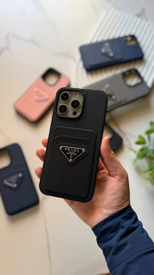 Prada Luxury Case with Card Pocket and Metallic Logo - iPhone 11 Pro Max – Black