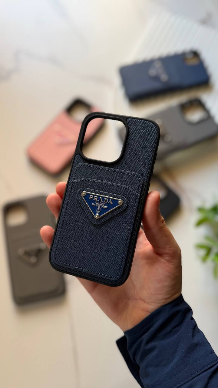 Prada Luxury Case with Card Pocket and Metallic Logo