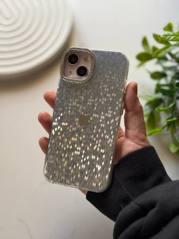 DIAMOND MOSAIC GLITTER CASE - iPhone 16 – Silver