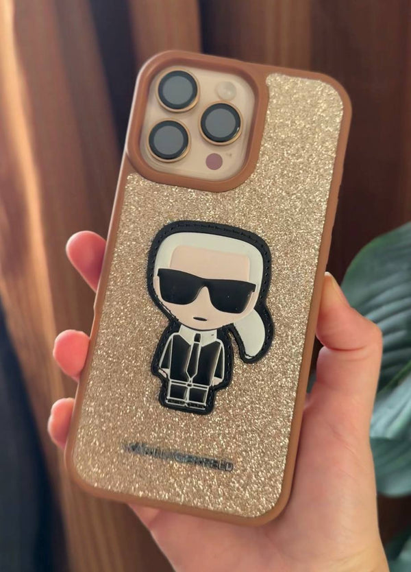 KARL LAGERFELD GLITTER ICON CASE - Iphone 16 Pro - Rose Gold