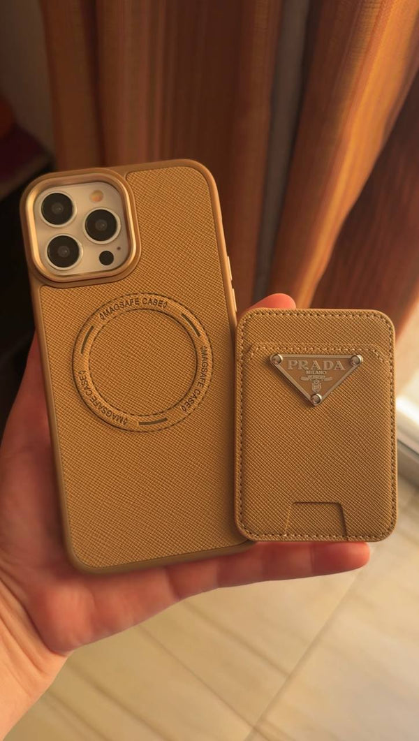 Prada Luxury MagSafe Case with Compact Wallet - iPhone 13 Pro Max – Beige