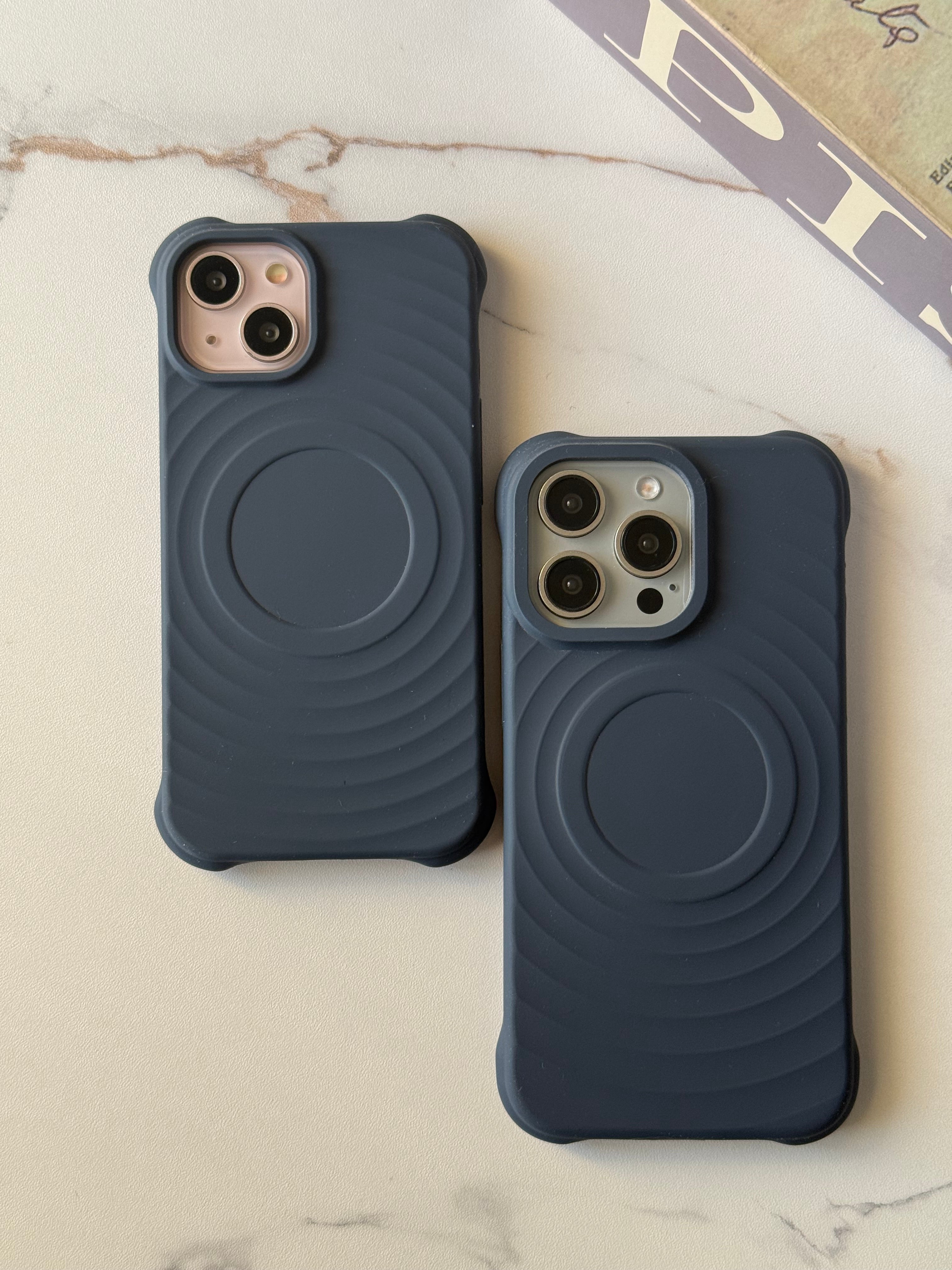 MagSafe-Compatible Silicone Phone Case with Concentric Ring Design