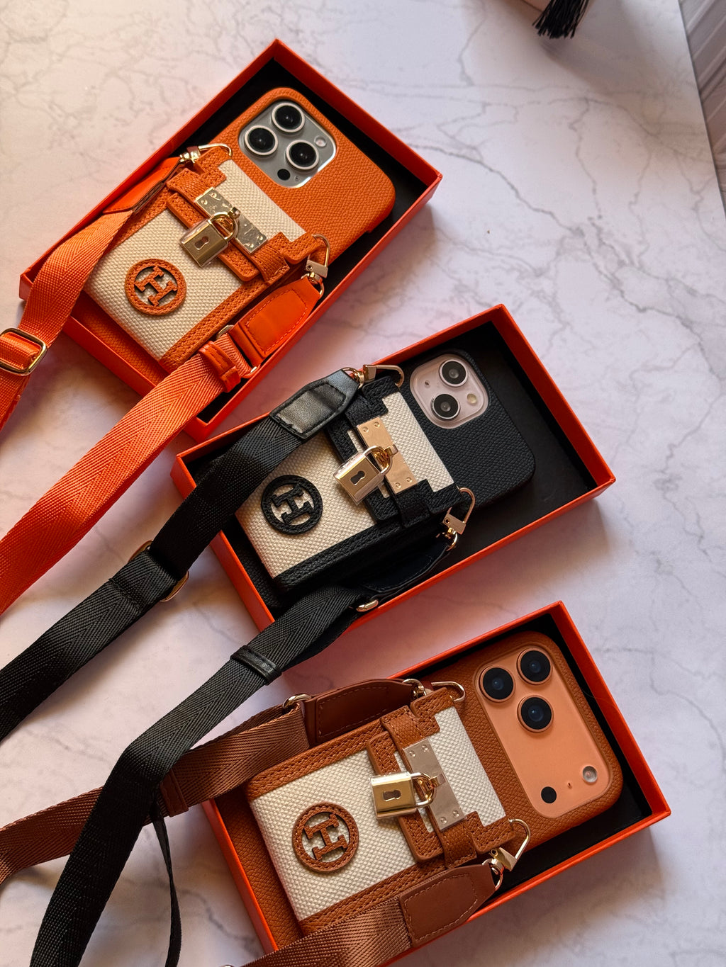 Luxury Designer-Style iPhone Case with Crossbody Strap and Card Holder