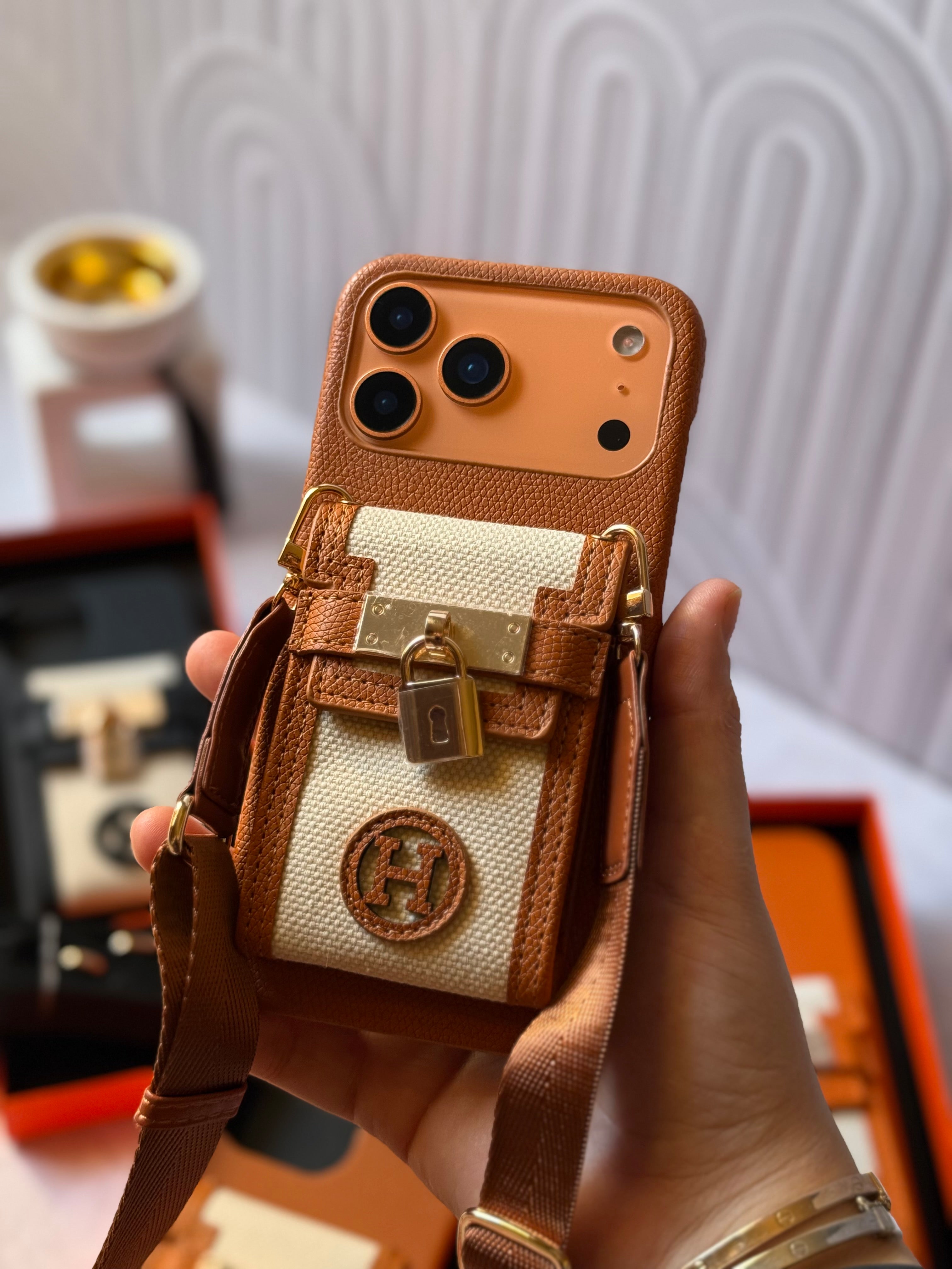 Luxury Designer-Style iPhone Case with Crossbody Strap and Card Holder