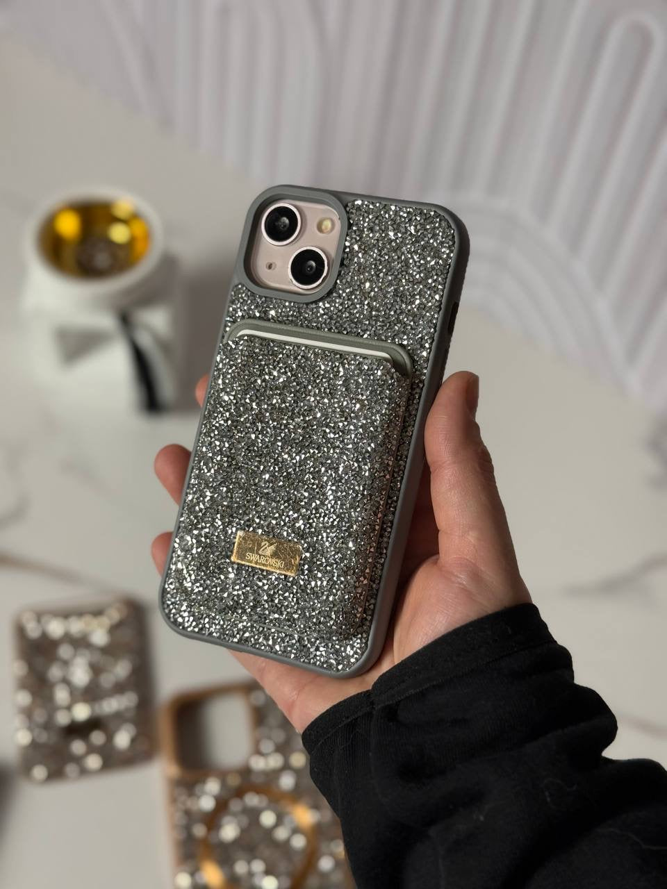 Glitter Swarovski iPhone Case with MagSafe Card Holder