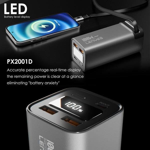 LENYES 100W Power Bank with Built-in USB-C Cable