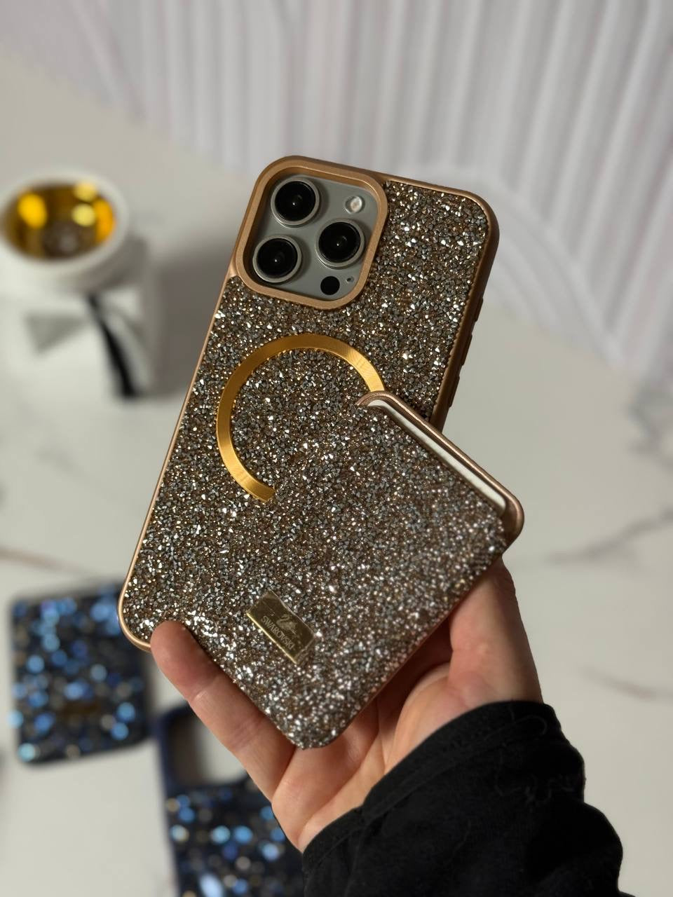 Glitter Swarovski iPhone Case with MagSafe Card Holder