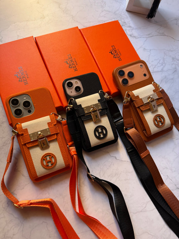Luxury Designer-Style iPhone Case with Crossbody Strap and Card Holder