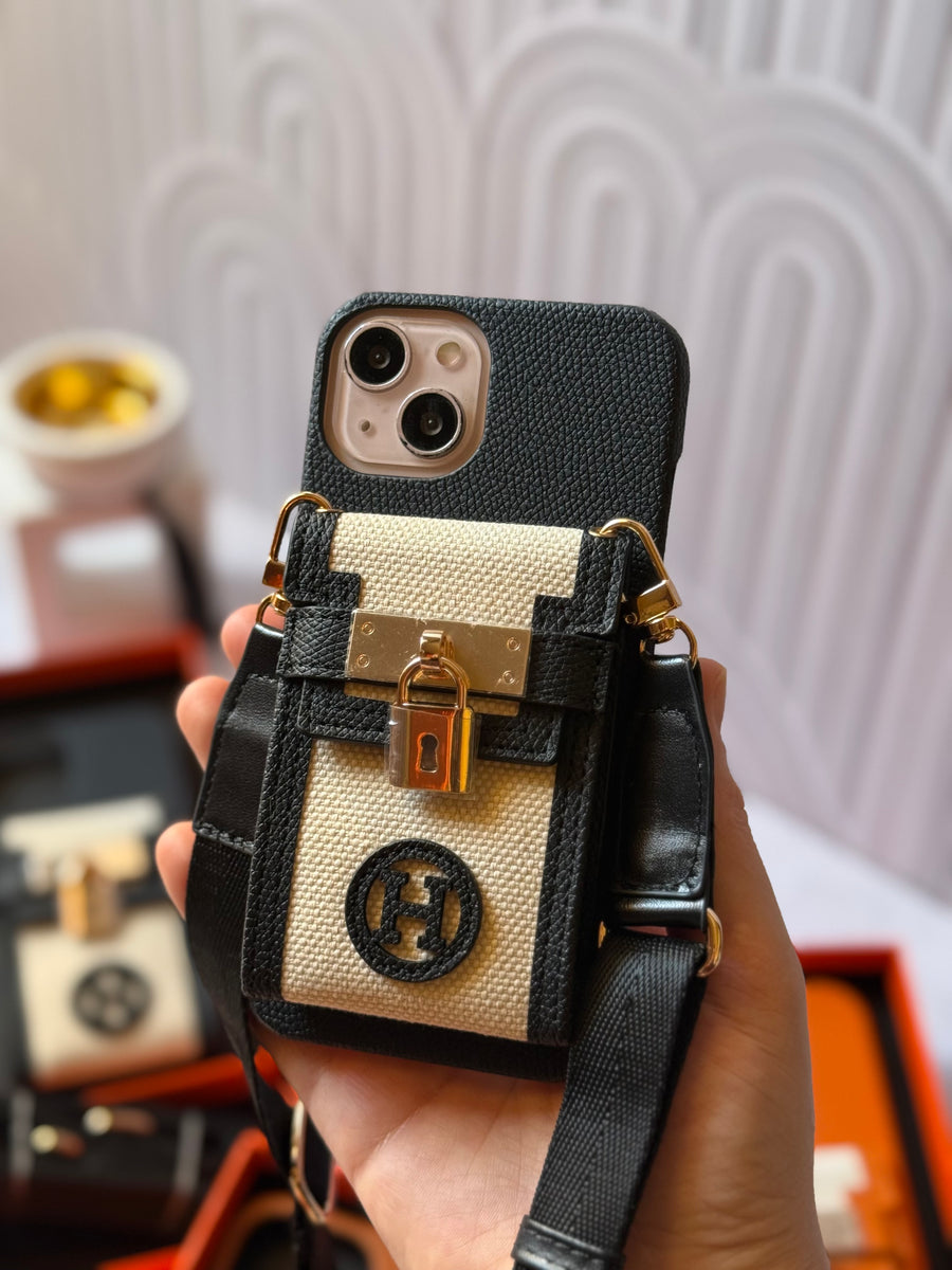 Luxury Designer-Style iPhone Case with Crossbody Strap and Card Holder