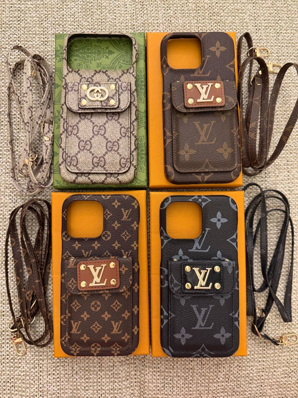 Luxury Monogram Crossbody Phone Case with Adjustable Strap