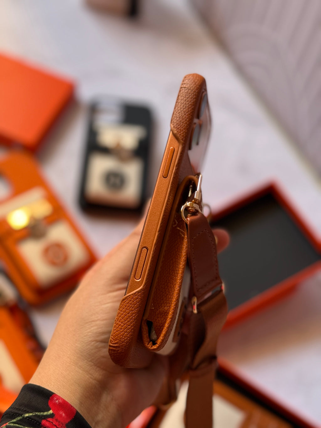 Luxury Designer-Style iPhone Case with Crossbody Strap and Card Holder