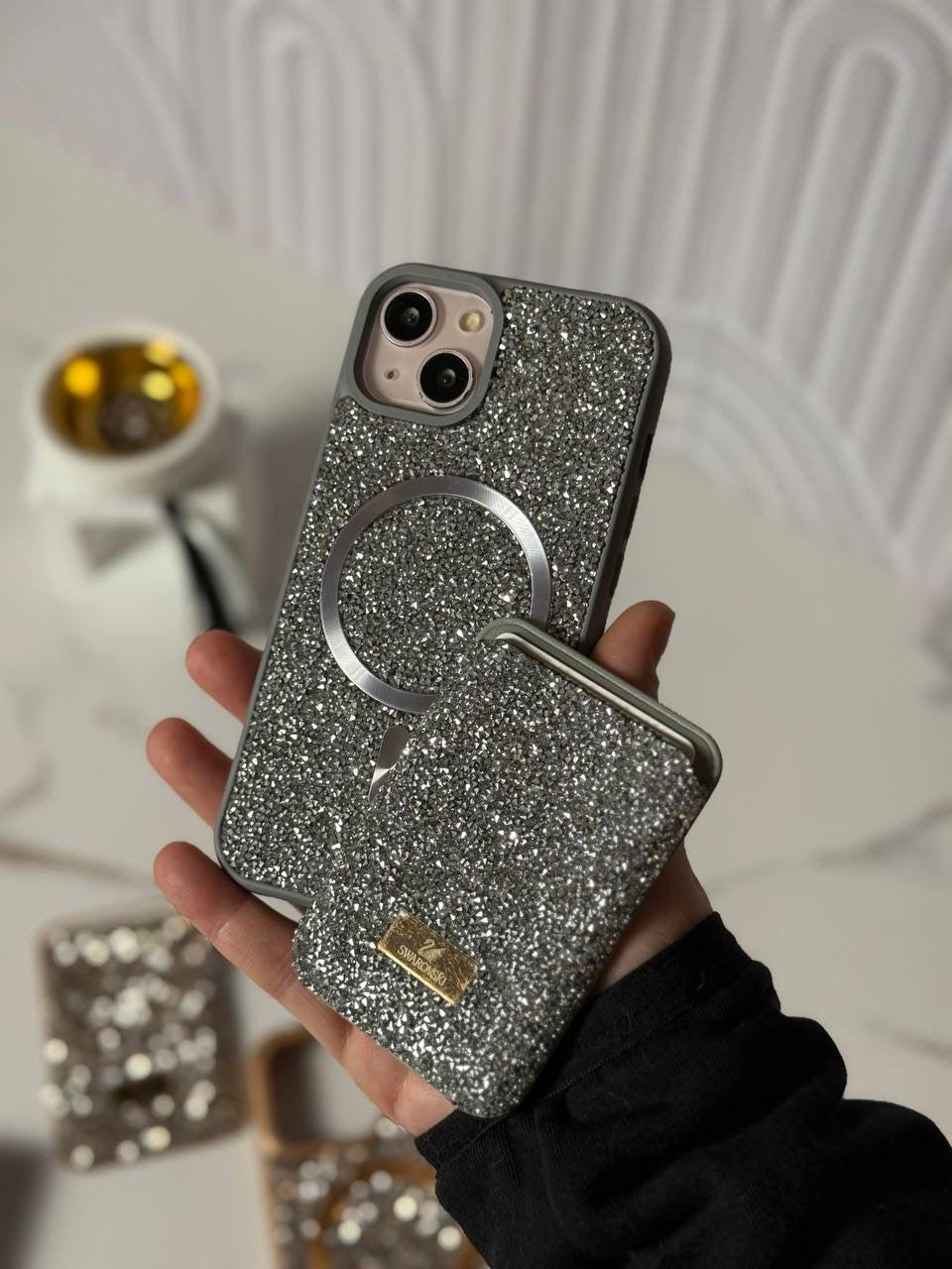 Glitter Swarovski iPhone Case with MagSafe Card Holder