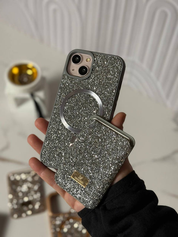 Glitter Swarovski iPhone Case with MagSafe Card Holder - IPhone 12 pro max - Silver