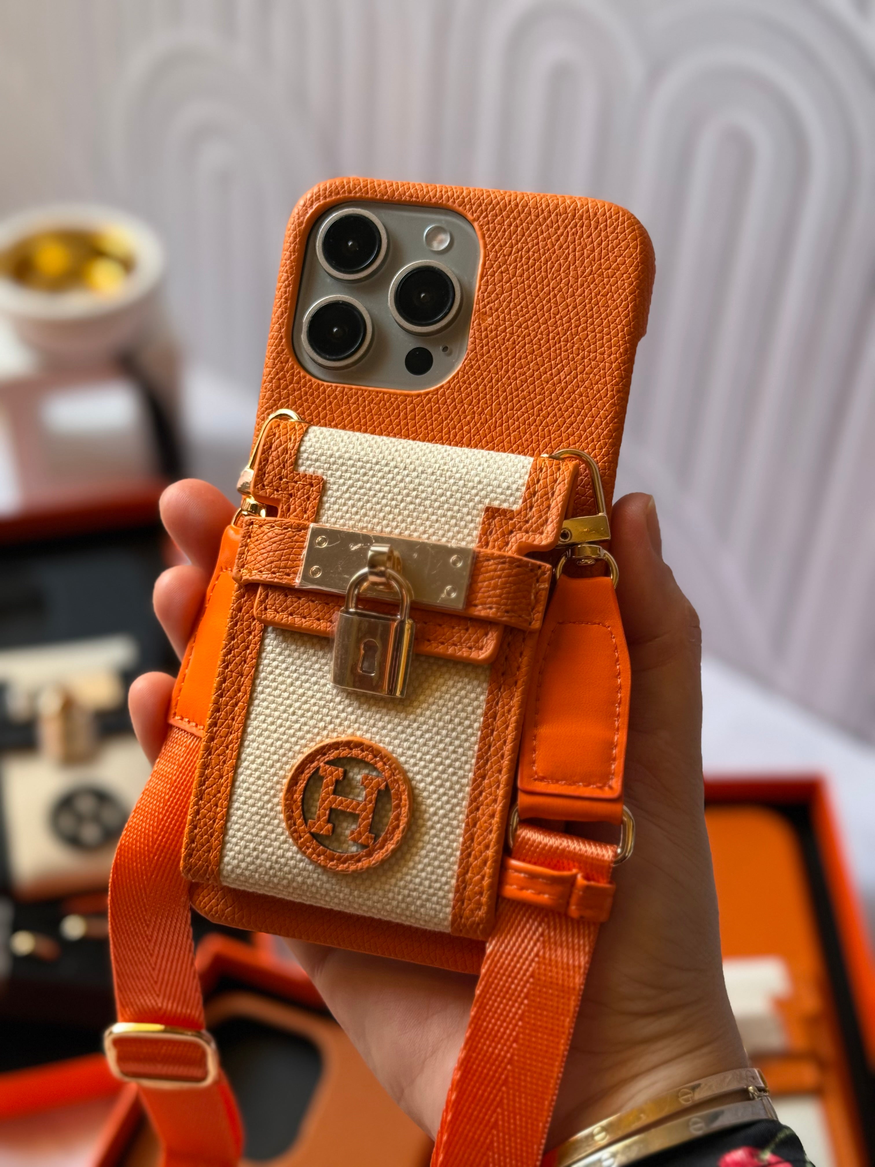 Luxury Designer-Style iPhone Case with Crossbody Strap and Card Holder