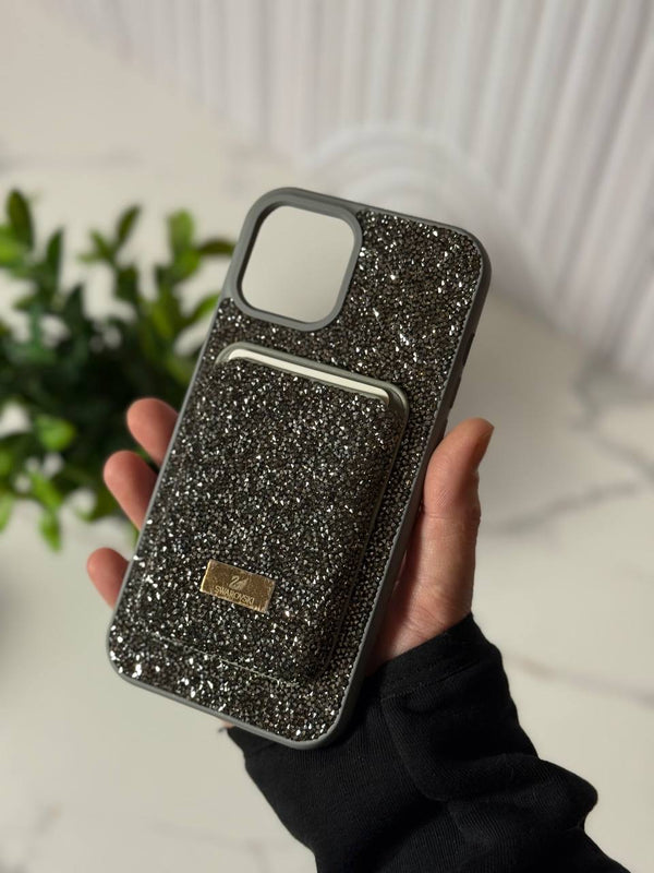 Glitter Swarovski iPhone Case with MagSafe Card Holder - IPhone 12 pro max - Gray