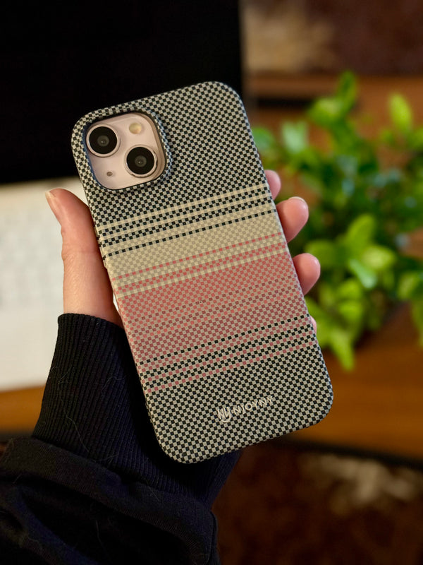 NJOYNV Textured Stripe iPhone Case Carbon fiber - IPhone 16 plus - Coral-Mint Gradient
