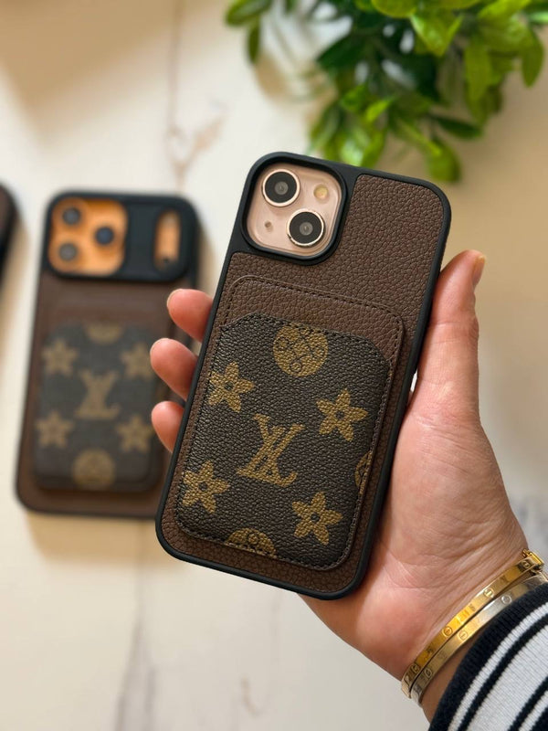 MagSafe Leather iPhone Case with Card Holder Wallet - IPhone 16 pro max - Brown LV