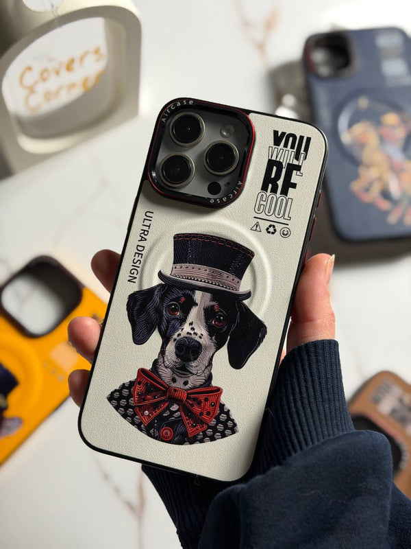 Premium Ultras Slim MagSafe Case - IPhone 16 pro max - Spotted Dog with Red Bow
