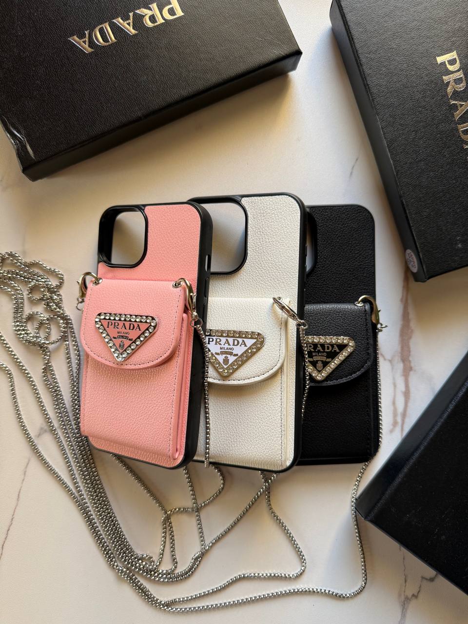 PRADA iPhone Case with Card Holder and Chain Strap