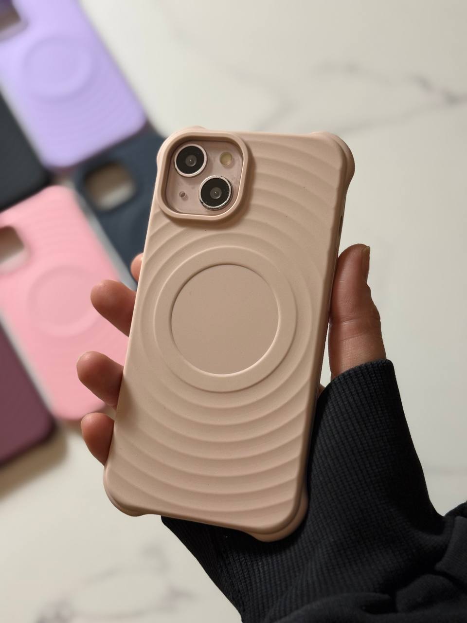 MagSafe-Compatible Silicone Phone Case with Concentric Ring Design