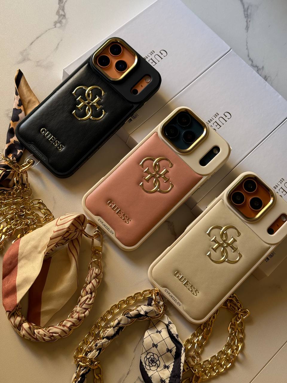 Guess Luxury Leather Phone Case with Adjustable Chain Strap & Crossbody Chain