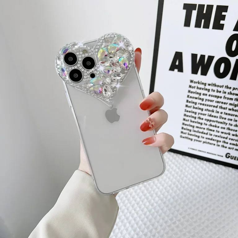 Sparkling Heart Crystal Phone Case ( Transparent )