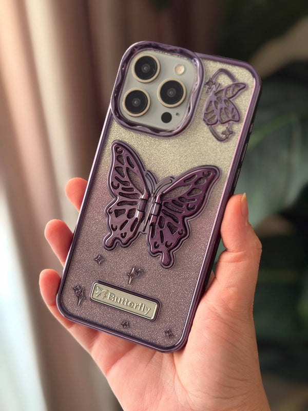 3D Butterfly Glitter iPhone Case - IPhone 15 pro max - Purple