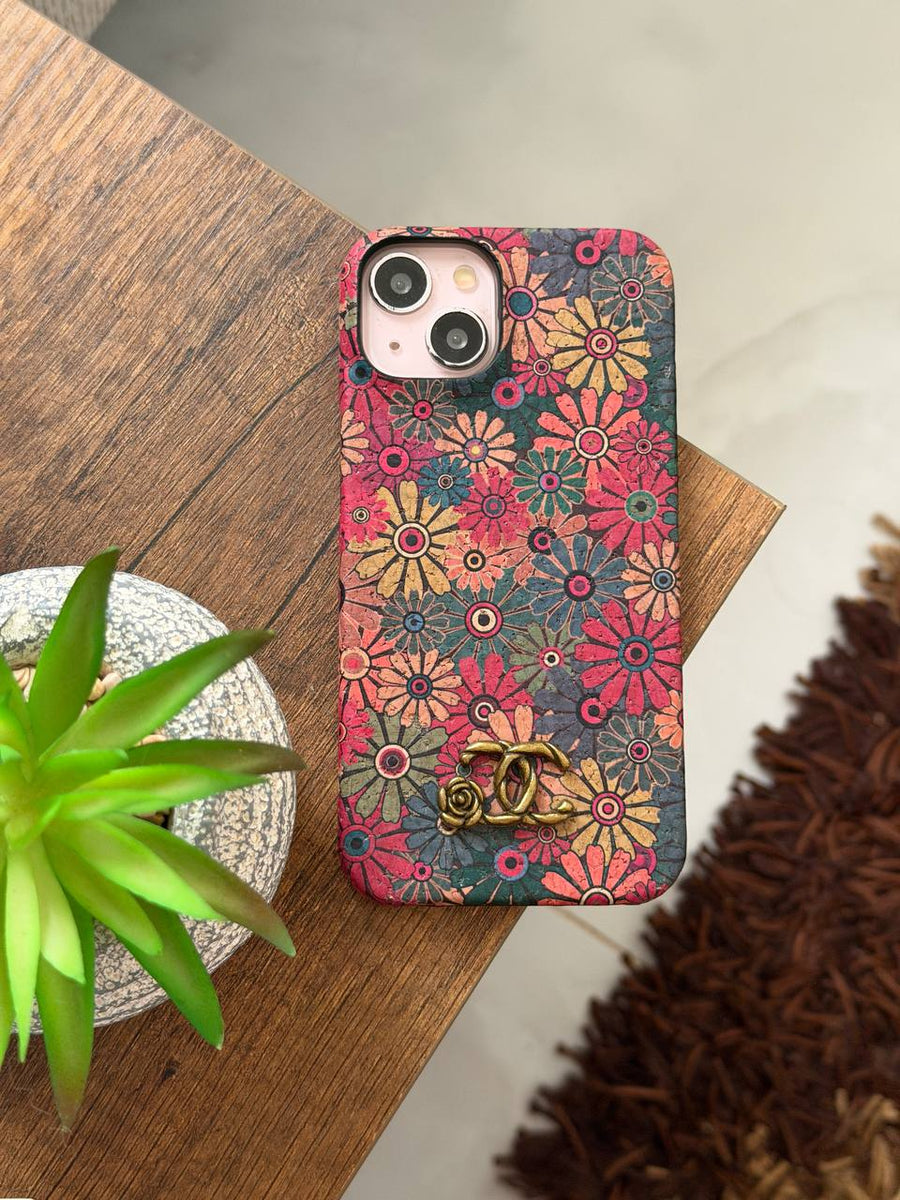 Luxury Floral Embossed Phone Case with 3D Metal Monogram