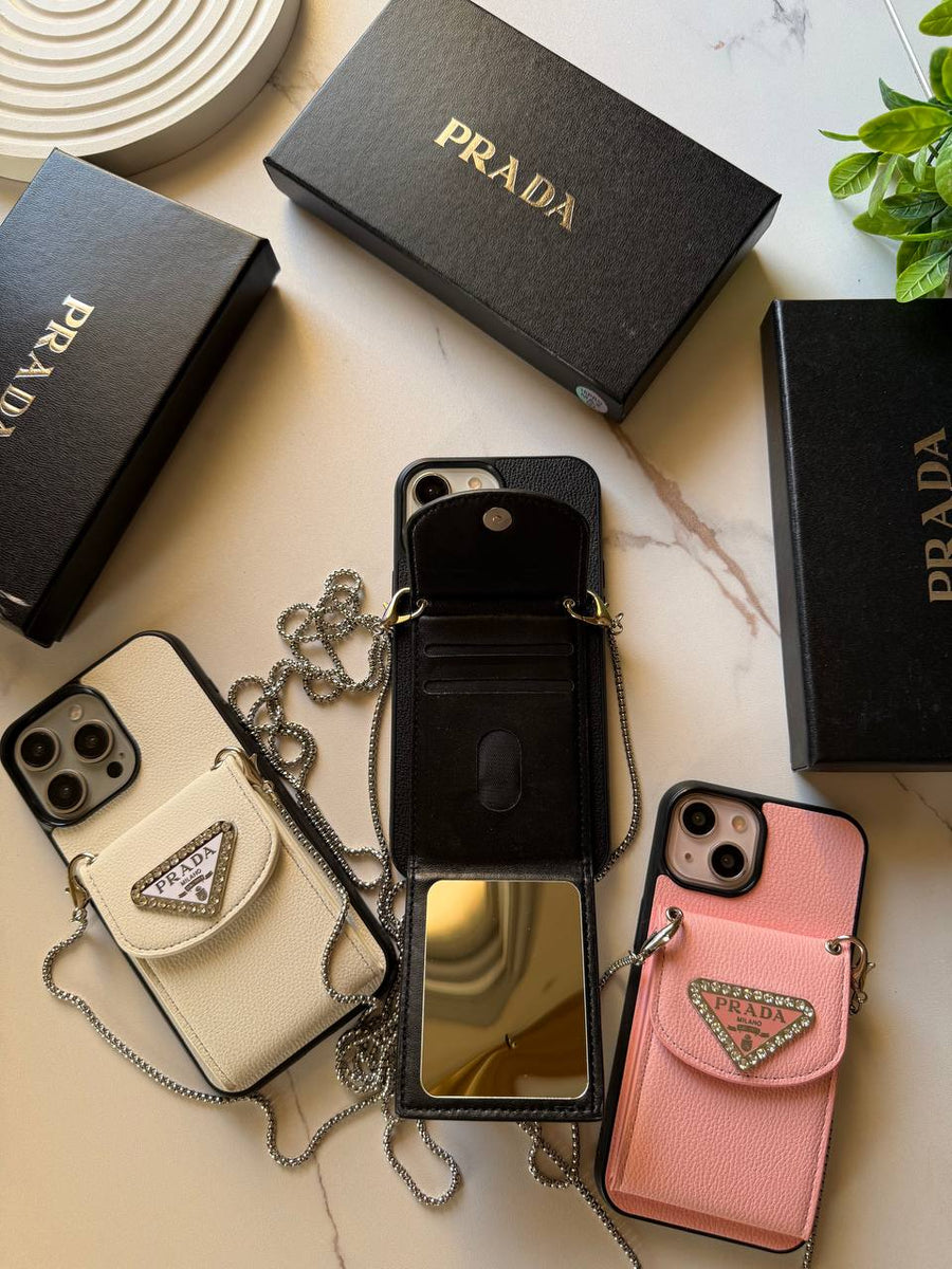 PRADA iPhone Case with Card Holder and Chain Strap