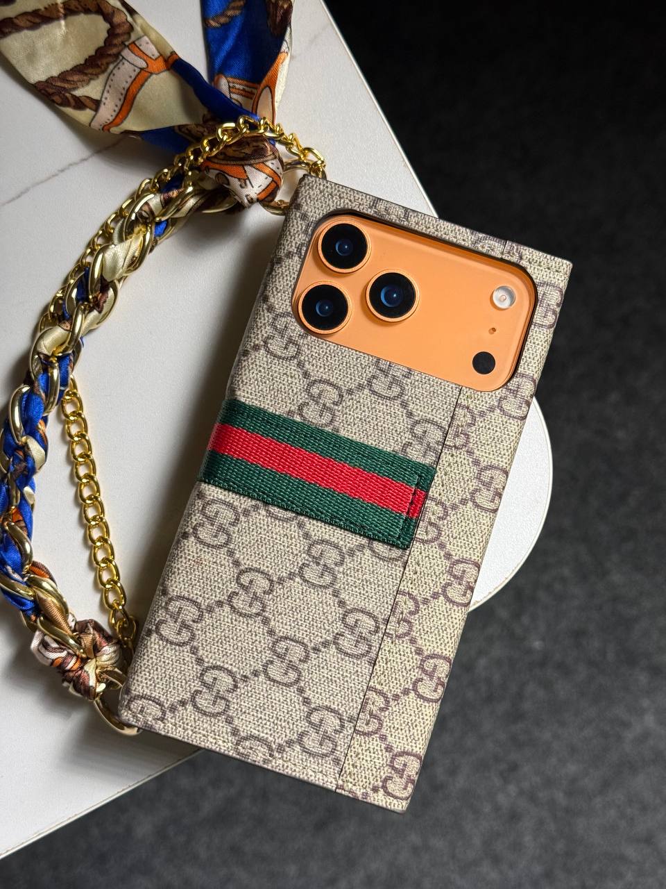 A luxury designer phone case featuring