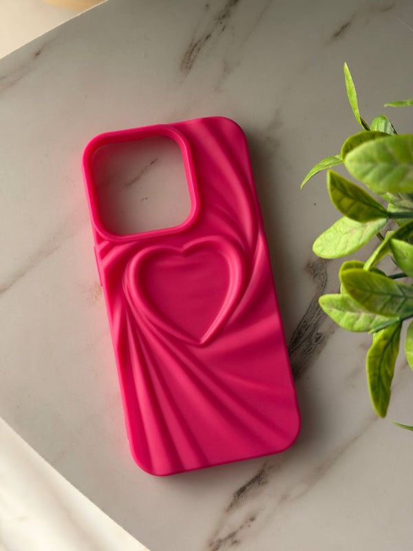 3D Heart Silicone Phone Case - IPhone 12 Pro Max - Fuchsia