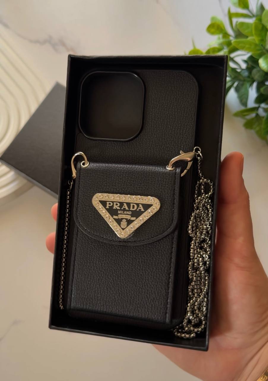PRADA iPhone Case with Card Holder and Chain Strap