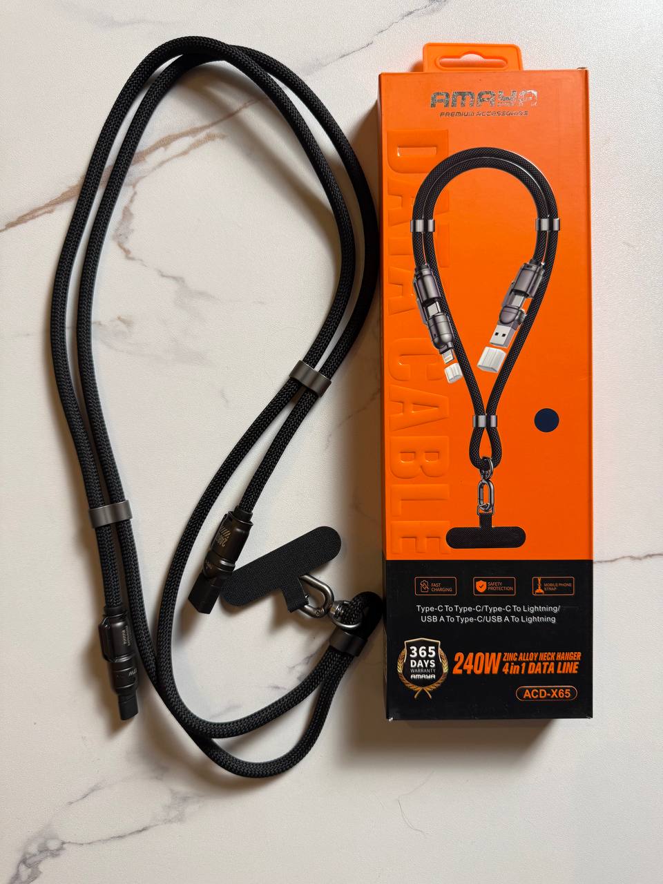 PIMENO 4-in-1 Data Line with Zinc Alloy Neck Hanger