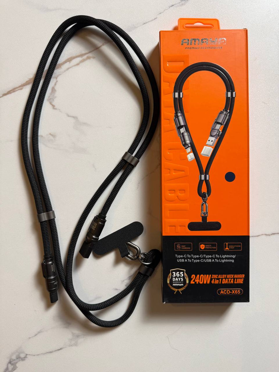 PIMENO 4-in-1 Data Line with Zinc Alloy Neck Hanger