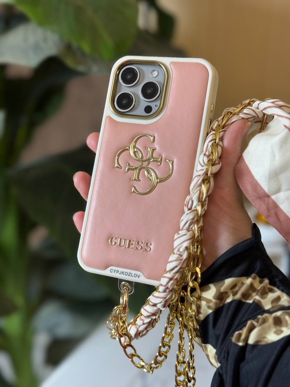 Guess Luxury Leather Phone Case with Adjustable Chain Strap & Crossbody Chain