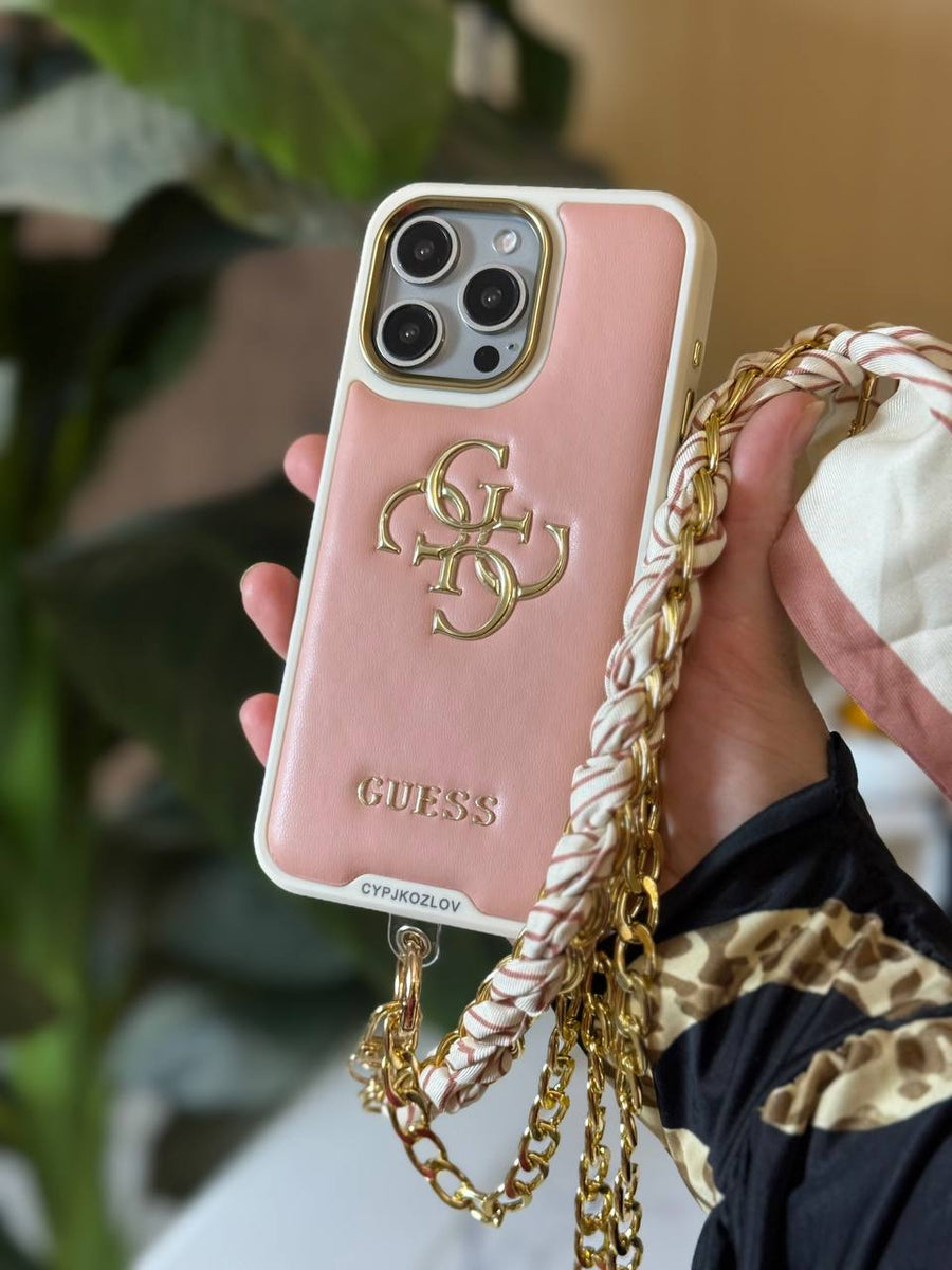 Guess Luxury Leather Phone Case with Adjustable Chain Strap & Crossbody Chain