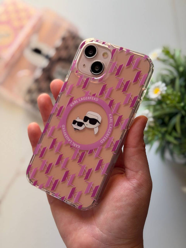 Karl Style Transparent Shockproof iPhone Case - IPhone 14 pro max - Pink