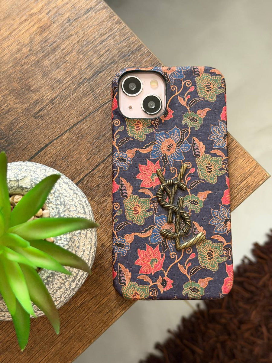 Luxury Floral Embossed Phone Case with 3D Metal Monogram