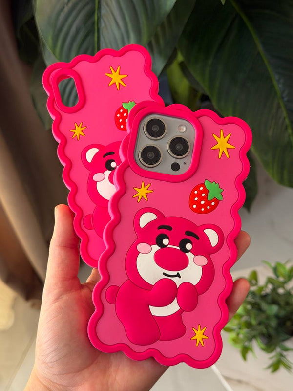 3D Silicone Phone Case – Cute Cartoon - IPhone 15 Pro Max - Pink Bear