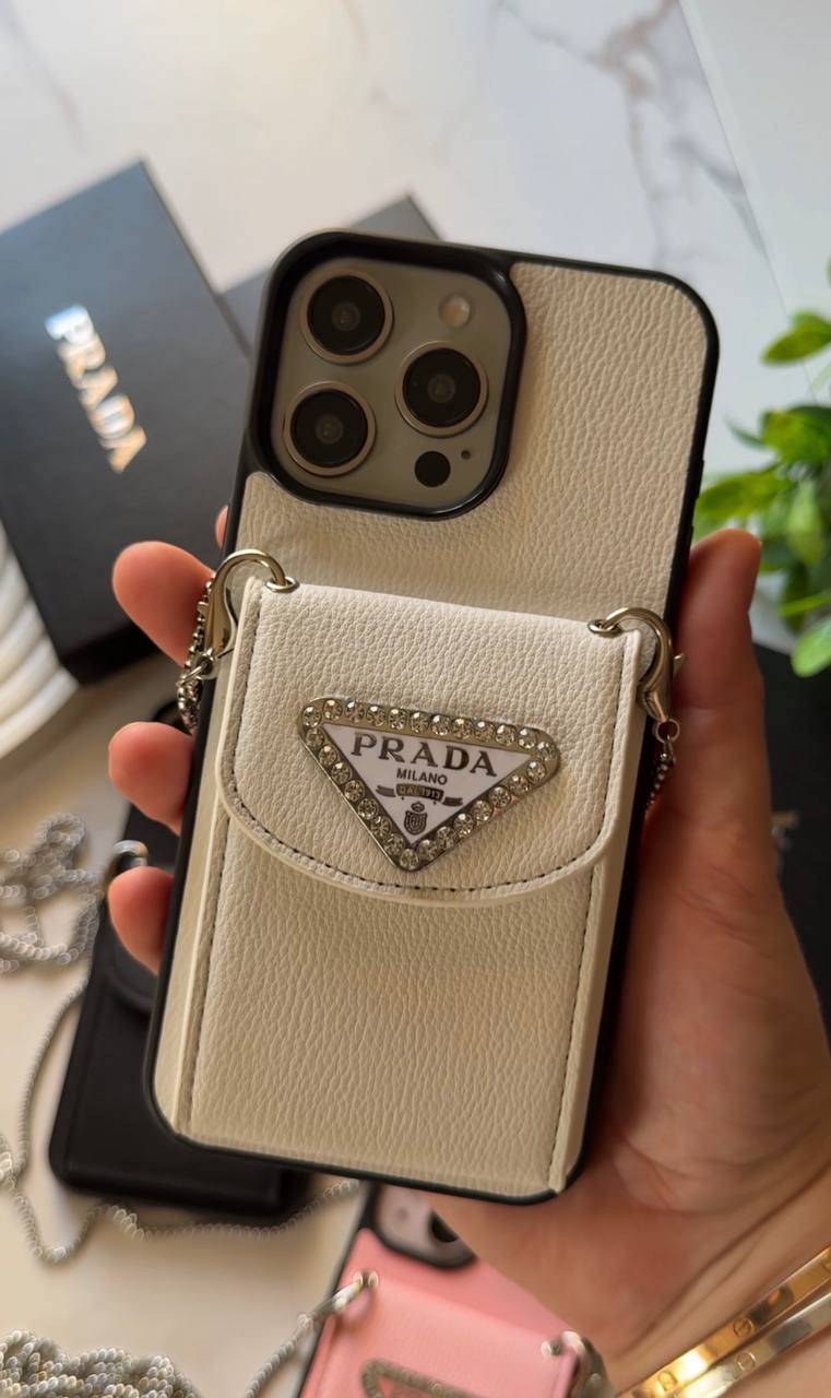 PRADA iPhone Case with Card Holder and Chain Strap