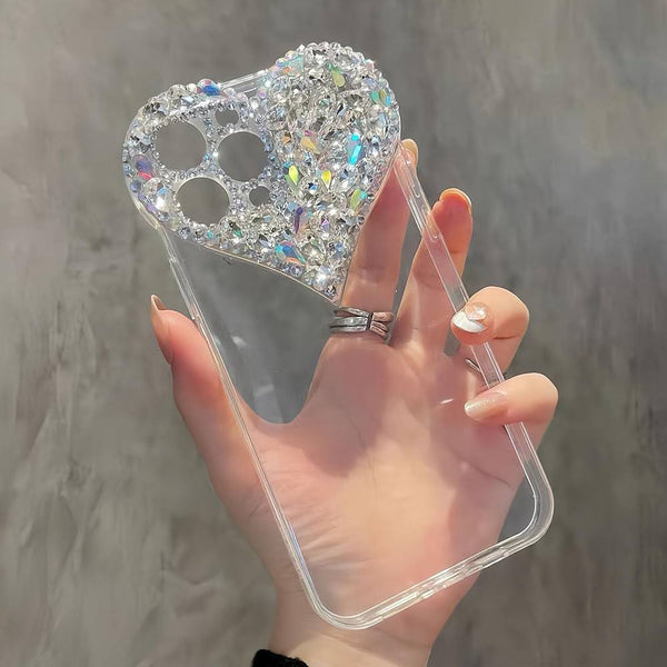 Sparkling Heart Crystal Phone Case ( Transparent ) - IPhone 16 pro max
