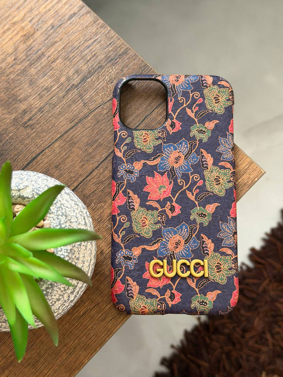 Luxury Floral Embossed Phone Case with 3D Metal Monogram