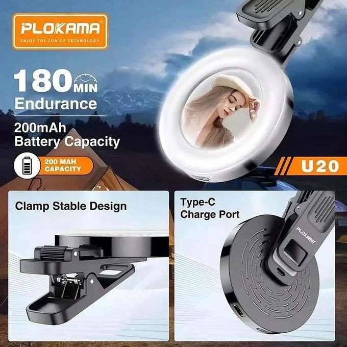 PLOKAMA U20 Portable LED Fill Light with Convex Mirro
