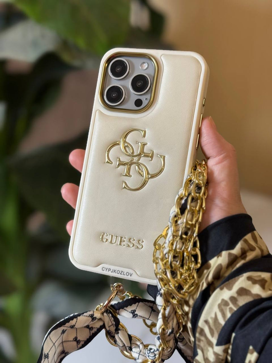Guess Luxury Leather Phone Case with Adjustable Chain Strap & Crossbody Chain