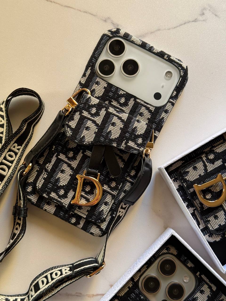 Luxury Designer Monogram iPhone Case with Crossbody Strap